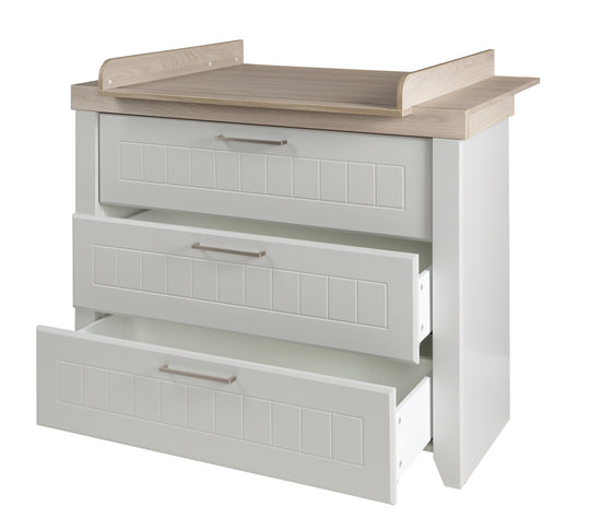 Cassettiera fasciatoio 'Helene', con prolunga, 3 cassetti, soft-close, altezza fasciatoio 90 cm, grigio chiaro