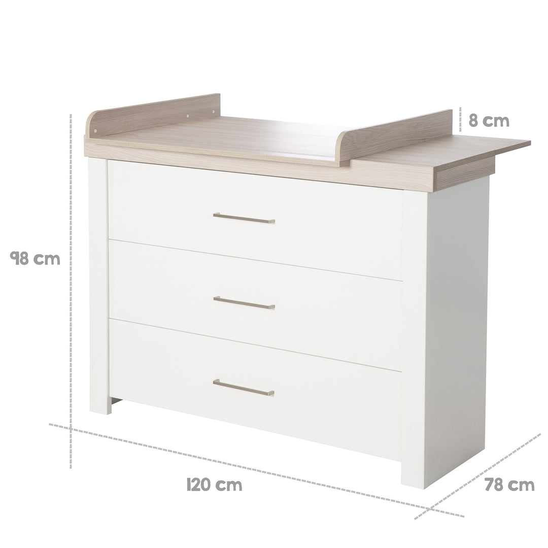 Wickelkommode 'Lucy' mit Wickelansatz, 3 Soft-Close-Schubladen, Wickelhöhe 90 cm