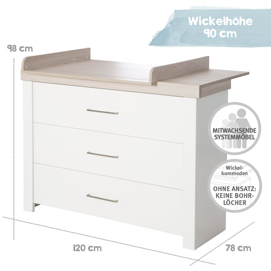 Furniture Set 'Lucy' 2-Piece, Including Convertible Children's Bed 70 x 140 cm & Wide Changing Table