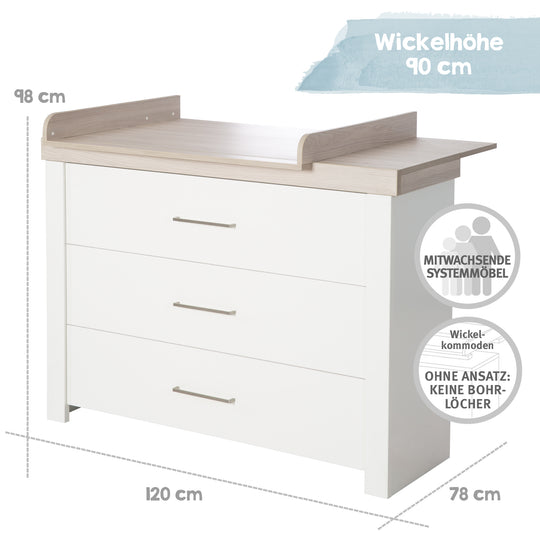 Furniture Set 'Lucy' 2-Piece, Including Convertible Children's Bed 70 x 140 cm & Wide Changing Table