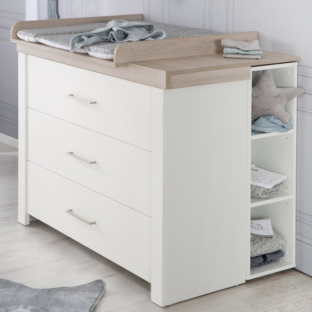 Wickelkommode 'Lucy' mit Wickelansatz, 3 Soft-Close-Schubladen, Wickelhöhe 90 cm