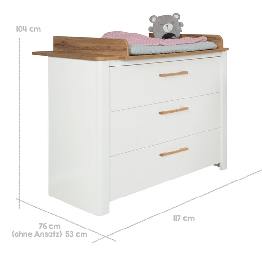 Kinderzimmerset 'Ava' 3-teilig, inkl. Kinderbett 70x140 cm, Wickelkommode & Schrank 3-türig