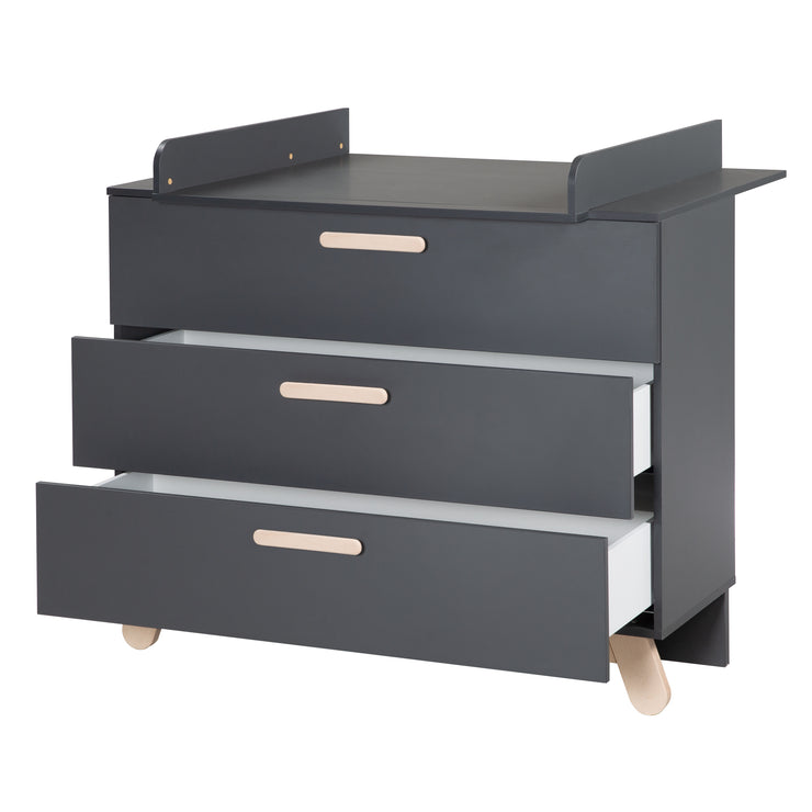 Changing Table Dresser 'Jara', anthracite, beech real wood feet & handles, changing height 93 cm