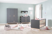 Changing Table Dresser 'Jara', anthracite, beech real wood feet & handles, changing height 93 cm