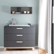 Changing Table Dresser 'Jara', anthracite, beech real wood feet & handles, changing height 93 cm