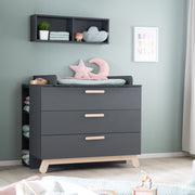 Changing Table Dresser 'Jara', anthracite, beech real wood feet & handles, changing height 93 cm