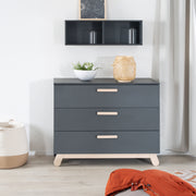 Changing Table Dresser 'Jara', anthracite, beech real wood feet & handles, changing height 93 cm