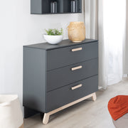 Changing Table Dresser 'Jara', anthracite, beech real wood feet & handles, changing height 93 cm