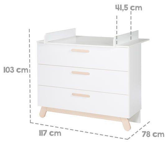 Cambiador 'Clara', con accesorio para cambiar, patas y tiradores de madera maciza, altura de cambio 93 cm