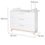 Ensemble de meubles 'Clara' incl. lit bébé 70x140 et commode à langer en blanc/naturel
