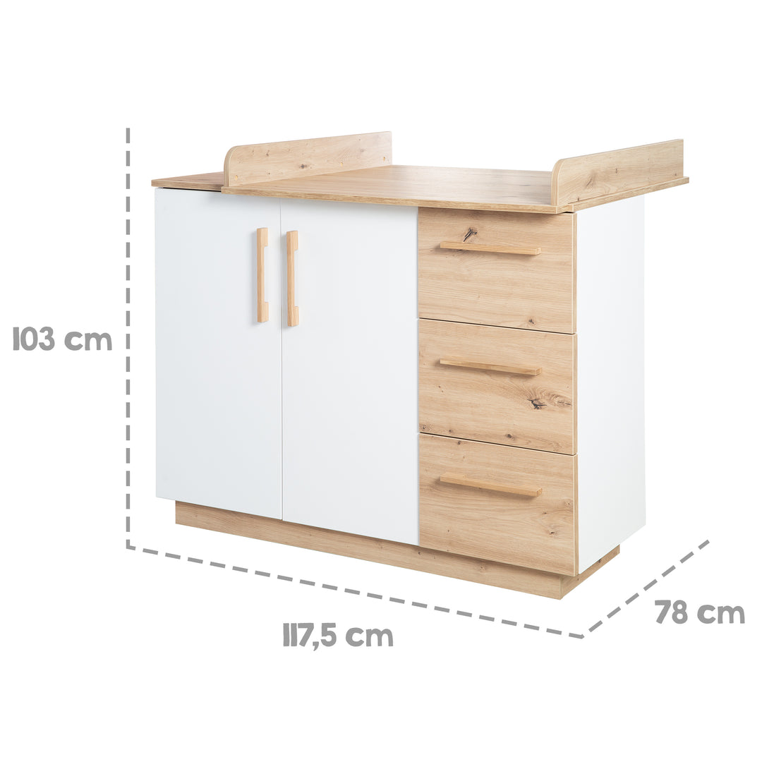 Changing Table 'Lion' Including Removable Attachment - 3 Drawers & 2 Doors