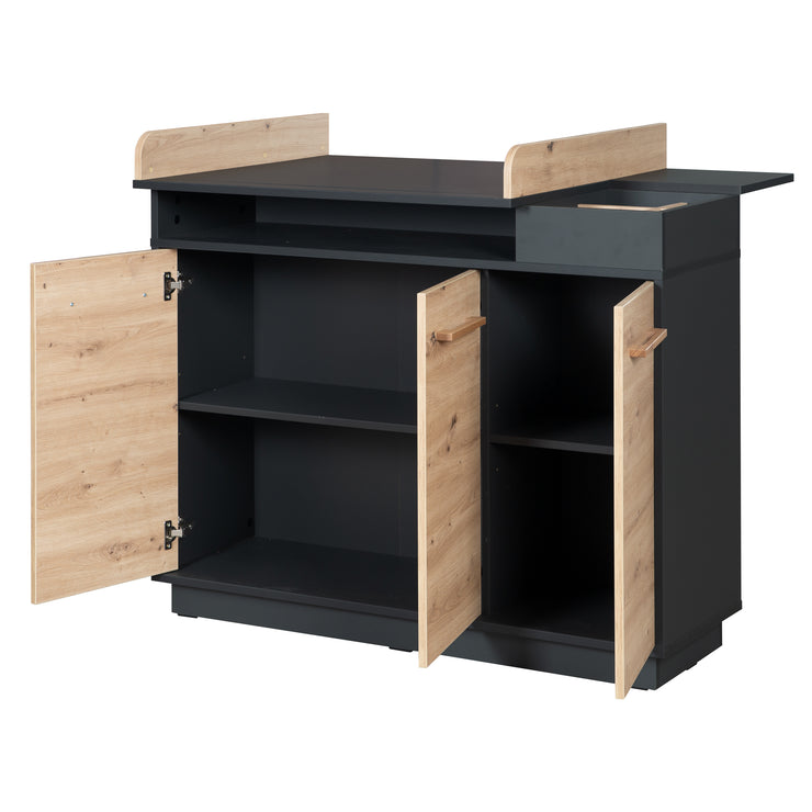 Changing dresser 'Lenn' incl. open compartments, anthracite / 'Artisan oak' wood decor