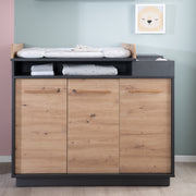 Changing dresser 'Lenn' incl. open compartments, anthracite / 'Artisan oak' wood decor