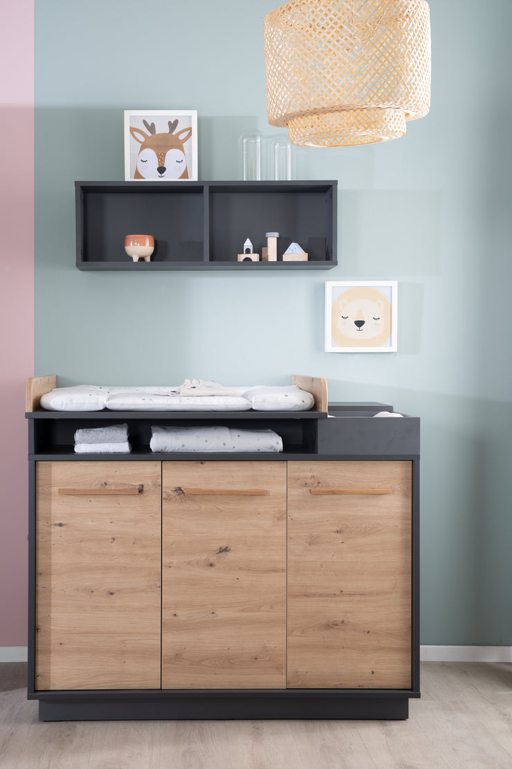 Wickelkommode 'Lenn' inkl. offenen Fächern, Anthrazit / Holzdekor 'Artisan Eiche'