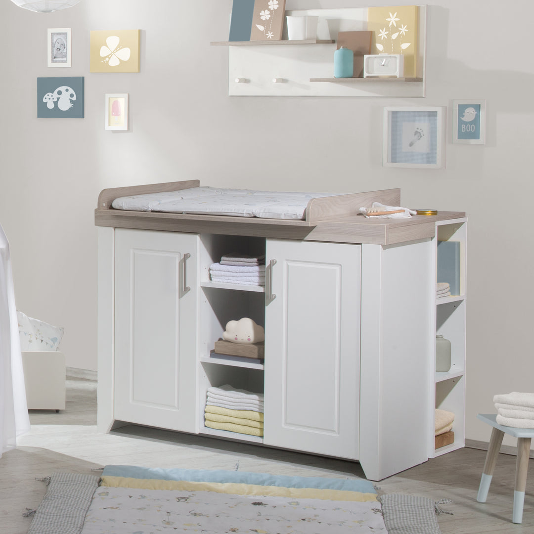 Set de chambre 'Felicia', incl. lit bébé 70 x 140 cm, commode à langer et armoire, blanc/orme lunaire