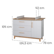 Cambiador 'Caro' con tablero cambiador, cierre suave, 1 puerta, 3 cajones, altura variable 94 cm