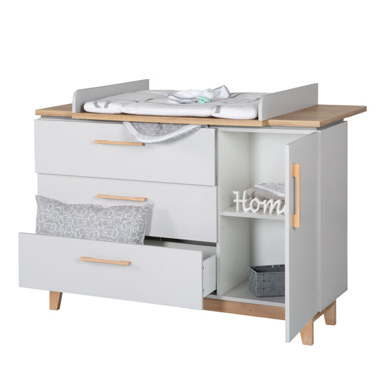 Changing Table 'Caro' with Changing Top, Soft-Close, 1 Door, 3 Drawers, Changing Height 94 cm