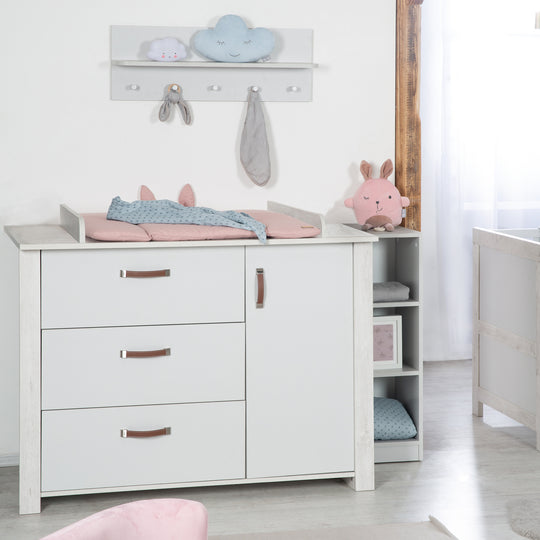 Cómoda 'Mila' con cambiador, cierre suave, 3 cajones, 1 puerta, altura de cambio 90,5 cm