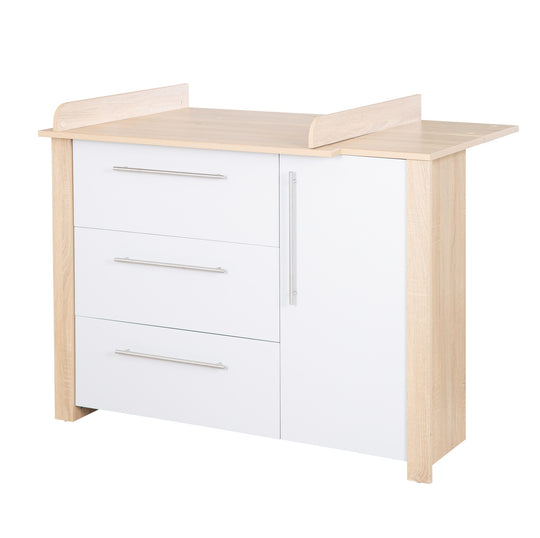 Cassettiera fasciatoio 'Matilda', close morbide, 3 cassetti, 1 porta, rovere sägerau/ grigio
