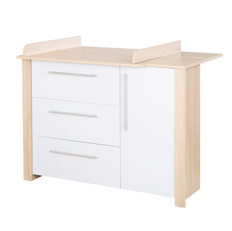 Wickelkommode 'Matilda', Soft-Close, 3 Schubladen, 1 Tür, Eiche sägerau/ grau