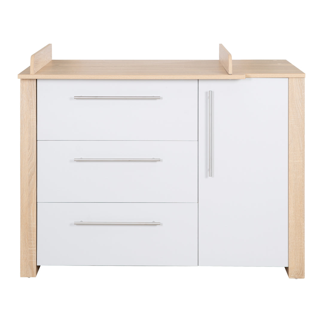 Cassettiera fasciatoio 'Matilda', close morbide, 3 cassetti, 1 porta, rovere sägerau/ grigio