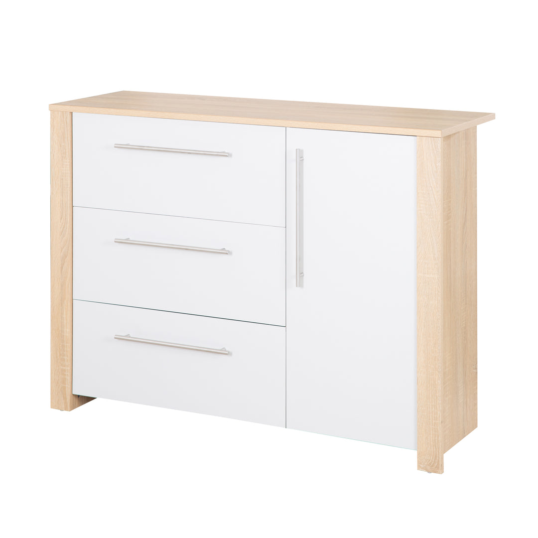 Cassettiera fasciatoio 'Matilda', close morbide, 3 cassetti, 1 porta, rovere sägerau/ grigio