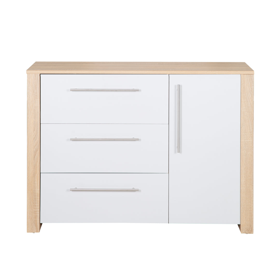 Cassettiera fasciatoio 'Matilda', close morbide, 3 cassetti, 1 porta, rovere sägerau/ grigio