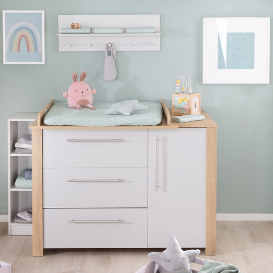 Cassettiera fasciatoio 'Matilda', close morbide, 3 cassetti, 1 porta, rovere sägerau/ grigio