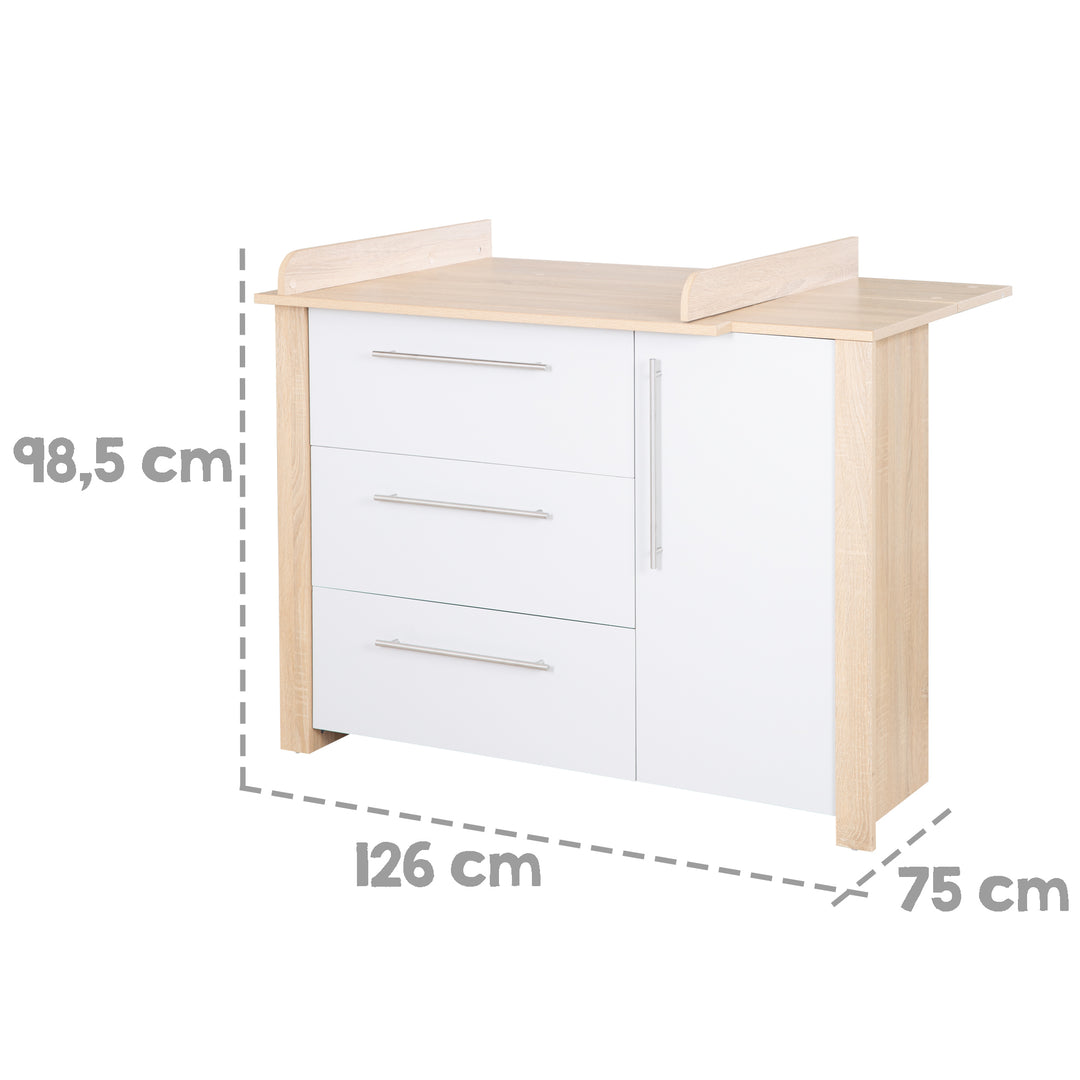 Cassettiera fasciatoio 'Matilda', close morbide, 3 cassetti, 1 porta, rovere sägerau/ grigio