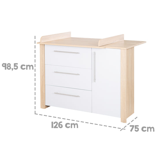 Cassettiera fasciatoio 'Matilda', close morbide, 3 cassetti, 1 porta, rovere sägerau/ grigio