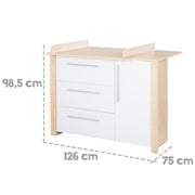 Wickelkommode 'Matilda', Soft-Close, 3 Schubladen, 1 Tür, Eiche sägerau/ grau