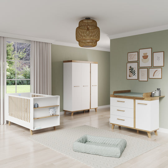 Commode à langer 'Smile' - 3 tiroirs & 1 porte - Blanc / Chêne Artisan