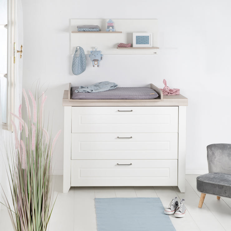 Room set 'Felicia' incl. combi cot 70 x 140 cm, changing table & 3-door wardrobe, Luna Elm / white