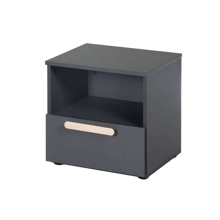 Bedtable 'Jara' - 1 cassetto, 1 soggetto aperto - antracite - manico in faggio -echo
