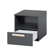 Bedtable 'Jara' - 1 cassetto, 1 soggetto aperto - antracite - manico in faggio -echo