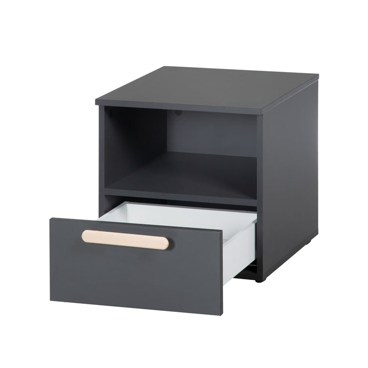 Bedtable 'Jara' - 1 cassetto, 1 soggetto aperto - antracite - manico in faggio -echo