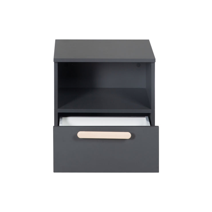 Bedtable 'Jara' - 1 cassetto, 1 soggetto aperto - antracite - manico in faggio -echo