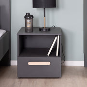 Bedtable 'Jara' - 1 cassetto, 1 soggetto aperto - antracite - manico in faggio -echo