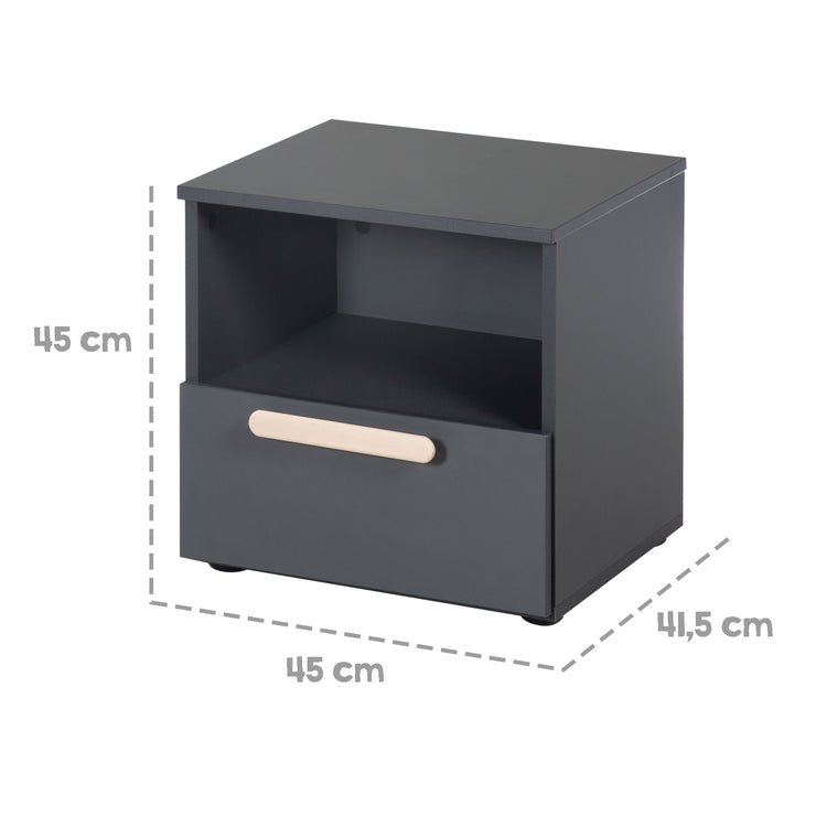 Bedtable 'Jara' - 1 cassetto, 1 soggetto aperto - antracite - manico in faggio -echo
