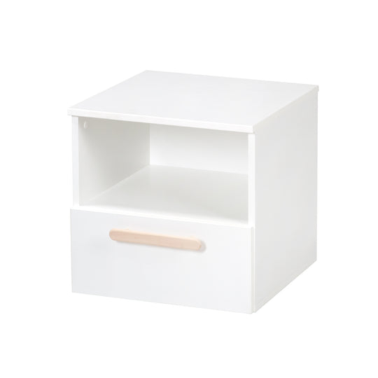 Comodino 'Clara' - 1 cassetto, 1 vano a giorno - Bianco - Maniglia in vero legno di faggio