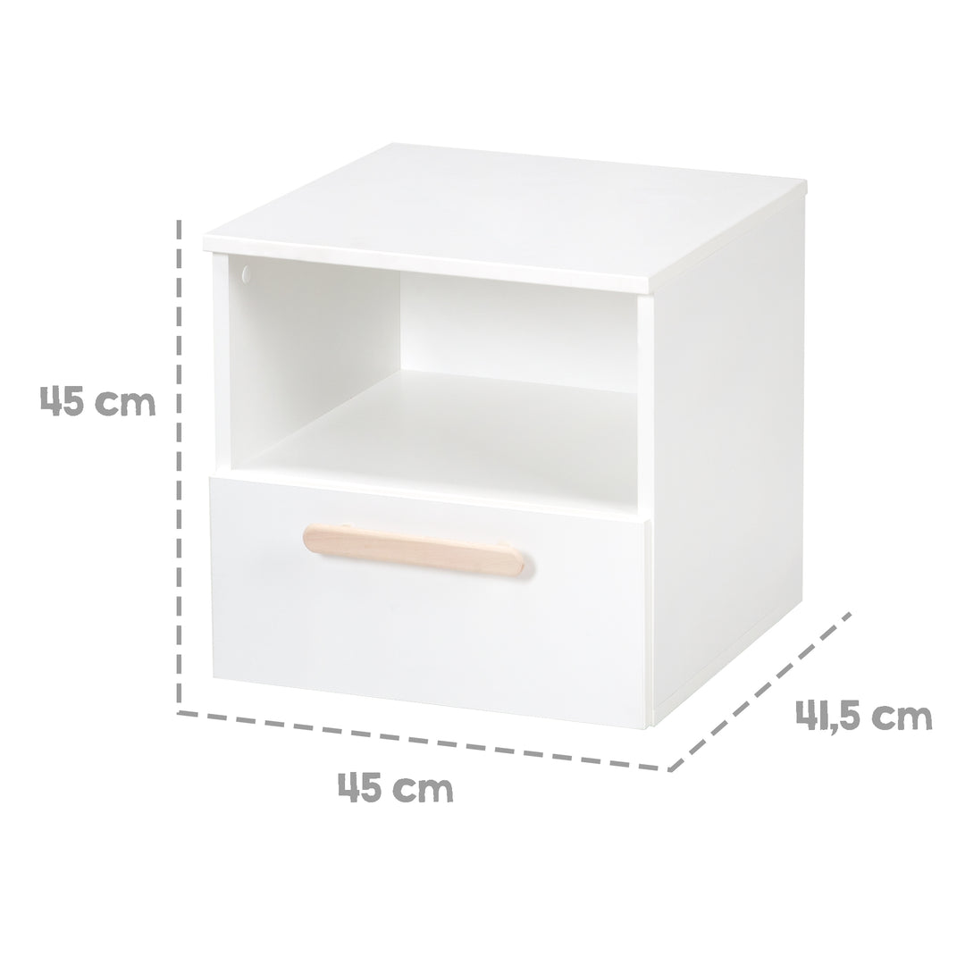 Comodino 'Clara' - 1 cassetto, 1 vano a giorno - Bianco - Maniglia in vero legno di faggio