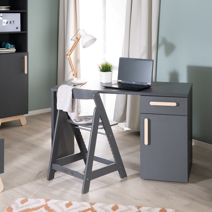 Bureau 'Jara' - Miroir -in convertible - anthracite - Poignées en hêtre solide