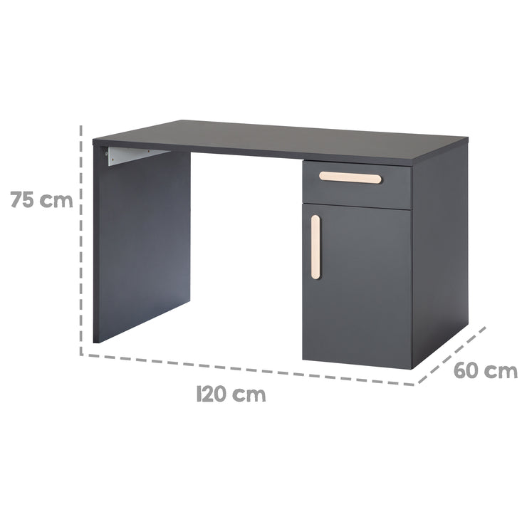 Bureau 'Jara' - Miroir -in convertible - anthracite - Poignées en hêtre solide