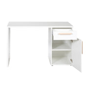 Schreibtisch 'Clara' - Spiegelverkehrt aufbaubar - Weiß - Griffe aus massiver Buche