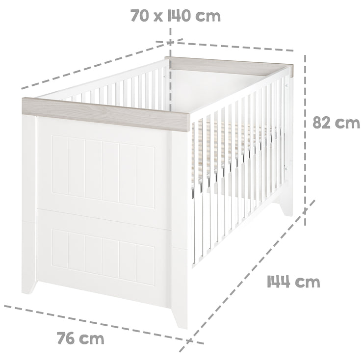 Kombi-Kinderbett 'Wilma' 70 x 140 cm, 3-fach höhenverstellbar, umbaubar zum Juniorbett