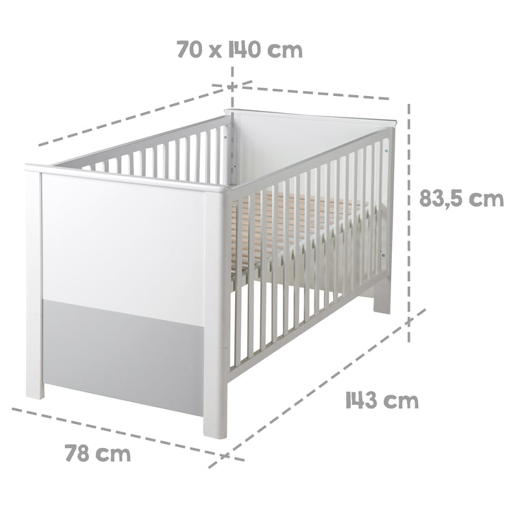 Cama infantil combinada 'Linus', 70 x 140 cm, ajustable, 3 barras antideslizantes, convertible en cama para niños