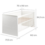 Juego de habitación para niños 'Constantin', incluye cama combinada 70 x 140 cm y cambiador, blanco fresado