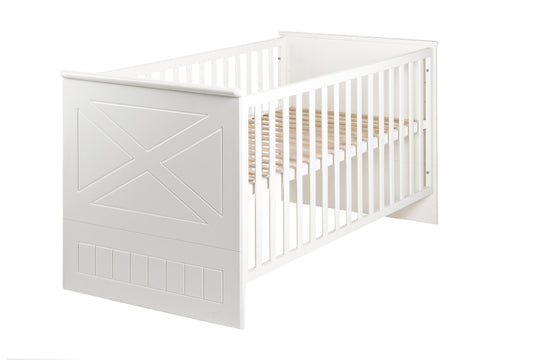 Cama infantil combinada 'Constantin', 70 x 140 cm, blanca, ajustable en altura, 3 barrotes extraíbles, convertible