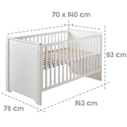 Möbelset 'Maxi' inkl. Kombi-Bett 70 x 140 cm, Wickelkommode & 3-türigem Kleiderschrank, weiß