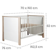 Conjunto de habitaciones para niños 'Olaf', incluida la cama combi 70 x 140 cm y vestidor ancho, Luna Elm/blanco